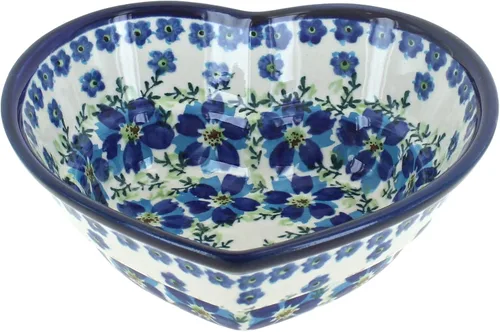 Vista 4 de Blue Rose - Cuenco de corazón pequeño de cerámica polaca Country Meadow