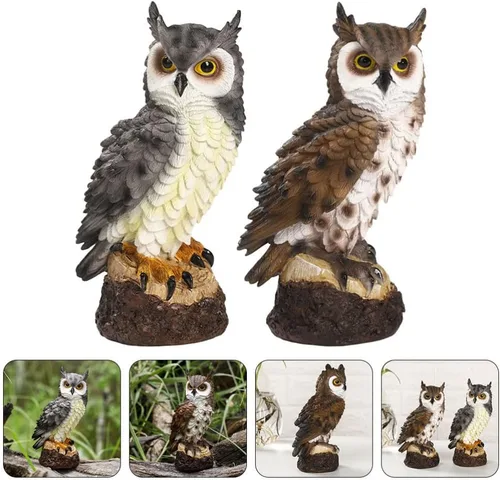 Vista 2 de YARDWE Estatuas de búho y animales del bosque, 2 piezas, decoración de micro paisaje, escultura de búho, animales de jardín para jardín, paisaje