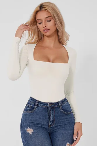 Vista 4 de QINSEN Body sexy de manga larga con cuello cuadrado para mujer