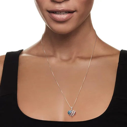 Vista 2 de Ross-Simons 0.23 ct. t.w. Multicolored Diamond American Flag Heart Pendant Necklace in Sterling Silver