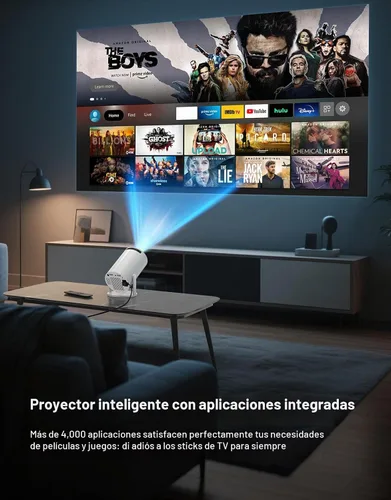 Vista 2 de Mini proyector con WiFi 6 y Bluetooth 5.2, aplicación incorporada, proyector portátil inteligente compatible con 4K 1080P FHD, 180° giratorio