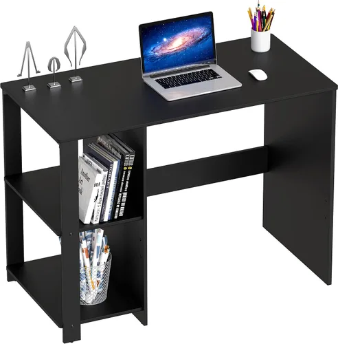 Vista 4 de SHW Escritorio para computadora de oficina en casa de 38 pulgadas con estantes, color negro