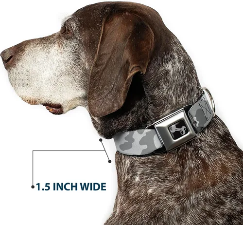 Vista 7 de Buckle-Down Collar de perro con hebilla de cinturón de seguridad, camuflaje blanco, 1.5 pulgadas de ancho, se adapta a cuello de 13-18 pulgadas