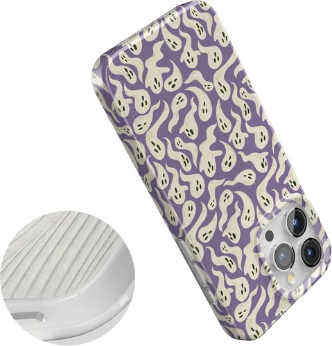 Vista 6 de Casely iPhone 14 Pro Case All Boo'd Up Purple Ghost Compatible with MagSafe Classic Ultra Thin Design