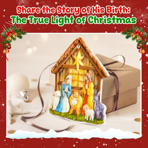 Vista 7 de TEEZWONDER Regalos navideños cristianos para mujeres y hombres - O Holy Night Adornos navideños de natividad en porcelana 3D 2025 - Regalos