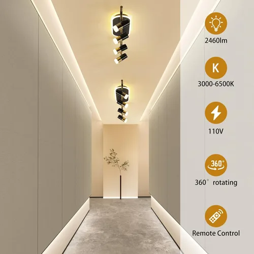 Vista 5 de Jaycomey Lámpara LED de 4 luces con control remoto, focos de luz de techo regulables de 41 W, ajustable de 3000 K-6500 K, moderna lámpara de techo