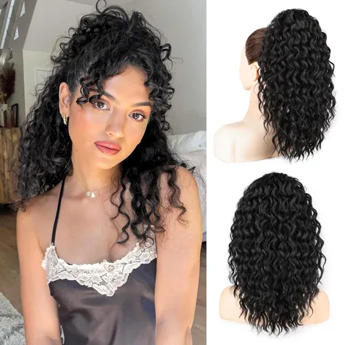Vista 9 de FREEMEIGE Extensión de cola de caballo, cola de caballo rizada ondulada de 8 pulgadas para mujeres negras, corto, suave, natural, sintético, grueso