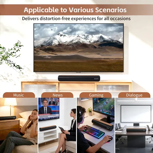 Vista 2 de Barra de sonido para Smart TV, barra de sonido de 50 W con conexión Bluetooth/ARC/óptica/AUX, aumento de volumen automático