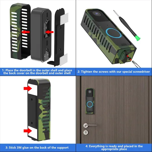 Vista 4 de Soporte para timbre Blink sin taladro, soporte de metal antirrobo para timbre de puerta, kits de timbre de cámara Blink (camuflaje)