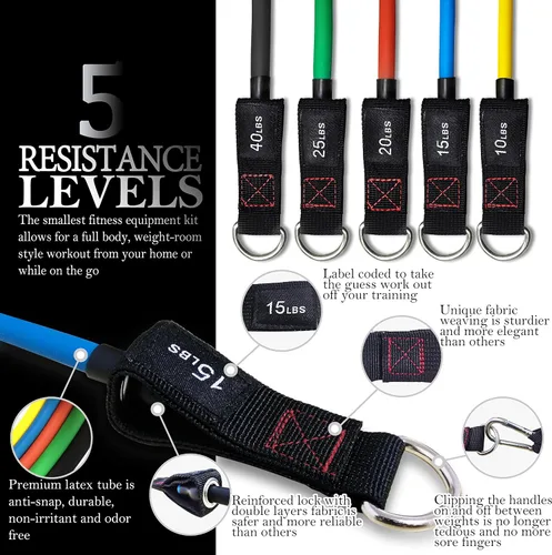 Vista 3 de Resistance Bands with Handle Set - for Men and Women, Workout Bands for Strength Exercise, with Handles, Door Anchor & Ankle Straps, for Rehab, Yoga