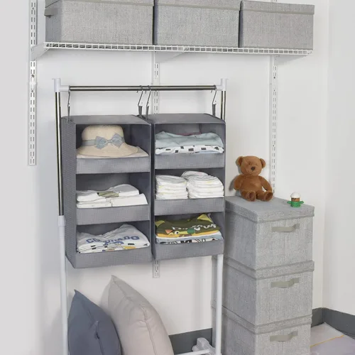 Vista 5 de GRANNY SAYS Paquete de 3 contenedores rectangulares de tela y 2 organizadores colgantes para armario para dormitorio