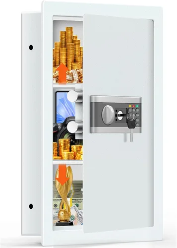 Vista 13 de Caja fuerte de pared de 17.7 pulgadas de alto entre los postes de 16 pulgadas, caja fuerte de pared oculta con 2 estantes extraíbles y bandeja