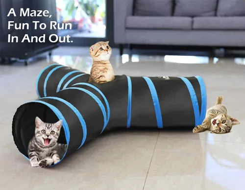 Vista 7 de Pawaboo Tubo de túnel para gatos - Túneles de 3 vías 25x53cm Extensible plegable Tienda de juego interactiva Juguetes laberinto Casa Cama con bolas
