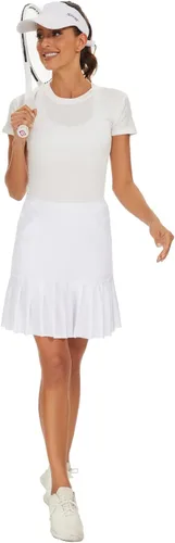 Vista 7 de M MOTEEPI Faldas de golf de 19 pulgadas para mujer, hasta la rodilla, dobladillo con volantes, falda de tenis, falda atlética para entrenamiento