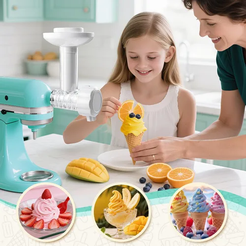 Vista 7 de Accesorio para helado de frutas congeladas para batidora de pie Kitchenaid, máquina de sorbete sin lácteos, postre y yogur congelado suave – Máquina