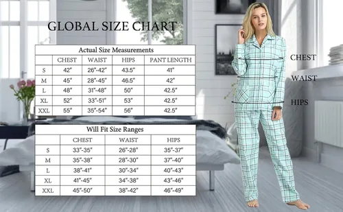 Vista 6 de GLOBAL Conjunto de pijama de franela para mujer, 100% algodón, pijama de manga larga con botones, ropa de descanso cálida