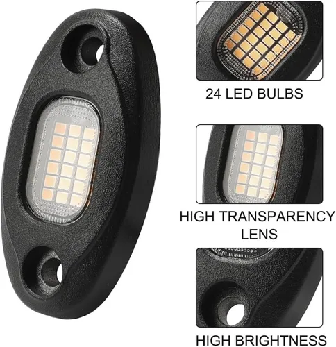 Vista 2 de SUNPIE 4 cápsulas de luces blancas de roca – carcasa de aluminio, conexión rápida, 24 chips de alta potencia, cables de extensión de 4 M, 6000 K