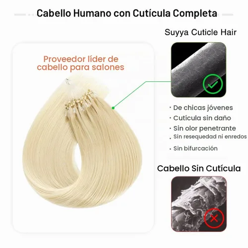 Vista 5 de SUYYA Micro Links - Extensiones de cabello humano de color rubio platino, micro bucle, extensiones de cabello humano lacio, 50 hebras, 1.41 #60