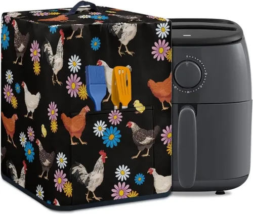 Vista 8 de Air Fryer Oven Dust Cover with Handle and Pocket, Easy Cleaning Electric Appliance Cover, Brown Flower Flor marrón (Brown Flower)