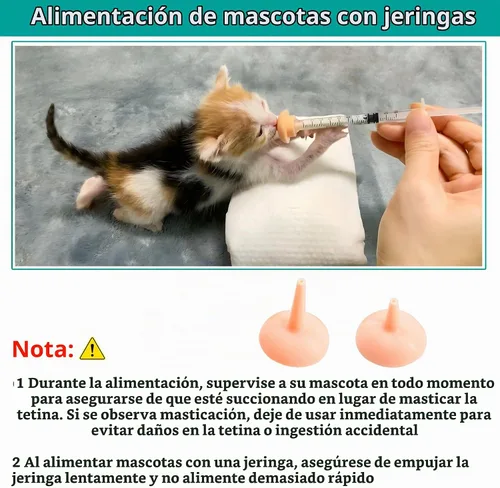 Vista 2 de Juego de biberón y jeringa para mascotas para cachorros y gatitos (1 botella, 2 jeringas, 6 pezones), azul