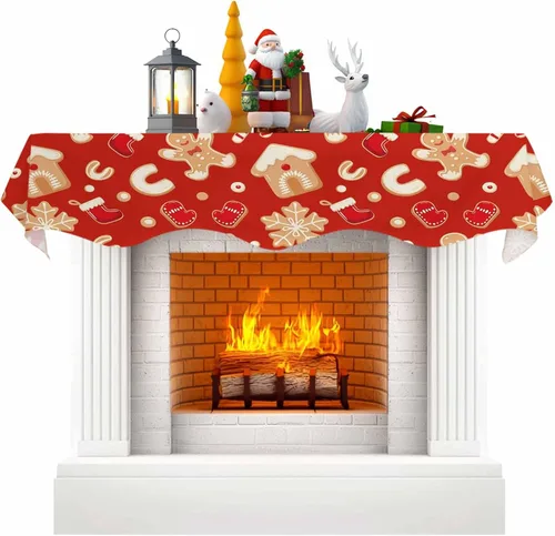 Vista 11 de Bufanda de Chimenea Navideña Copos de Nieve Azules Cubierta de Bufanda de Repisa de Chimenea Cubierta Corredor de Repisa de Árbol de Navidad