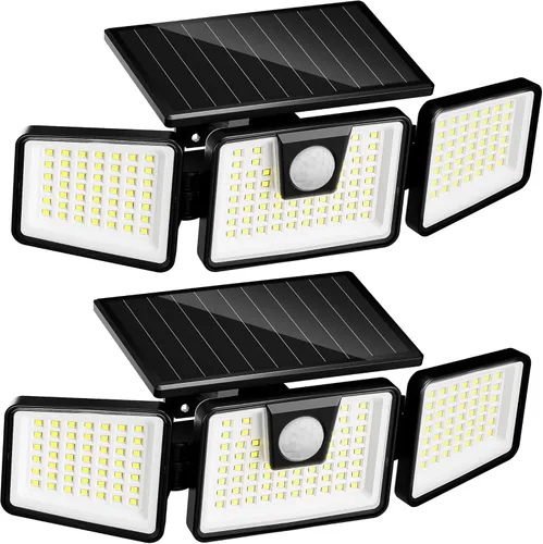 Vista 10 de INCX 156 luces LED solares de movimiento para exteriores, paquete de 2, 3 cabezales de luces solares de seguridad con sensor de movimiento IP65