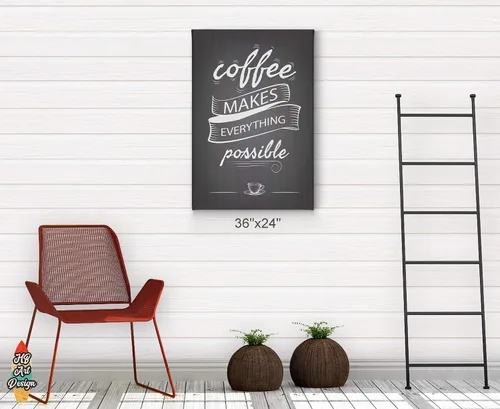 Vista 4 de HB Art Design Arte de pared con texto en inglés «Coffee Makes Everything Possible», estilo retro, arte para pared, cafetería, decoración de pared