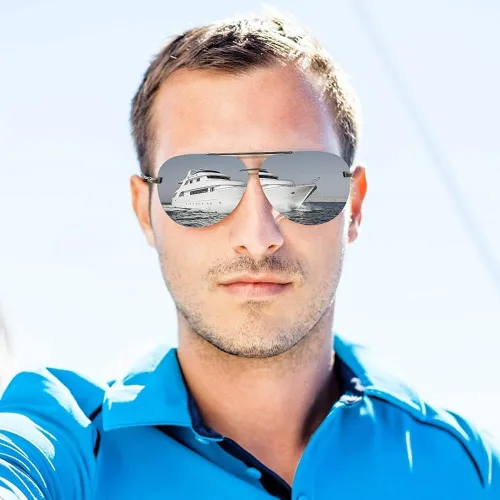 Vista 3 de Crabegg Gafas de sol polarizadas de aviador para hombres y mujeres, protección UV 400, 2.480in, lente espejo sin montura para pesca y conducción