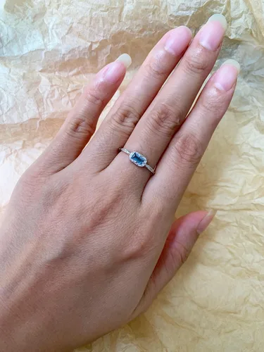 Vista 2 de Baguette - Anillo de boda para mujer, solitario, circonita cúbica, ópalo, rosa, zafiro, musgo, ágata, apilables, vintage, filigrana, delicados