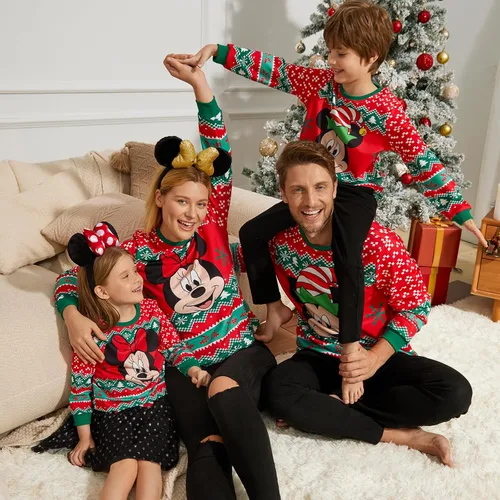 Vista 5 de Disney Sudaderas navideñas a juego para la familia, para niños y niñas, divertidas sudaderas navideñas de Minnie Mickey para la nieve