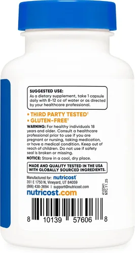 Vista 4 de Nutricost Bisglicinato de zinc (50 mg) 120 cápsulas veganas, sin OMG, suplemento sin gluten
