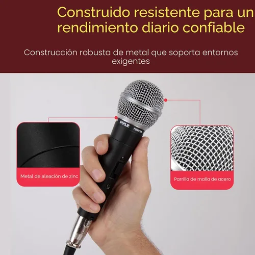 Vista 4 de Pyle PDMIC59 - Micrófono vocal dinámico profesional, micrófono de mano dinámico cardioide unidireccional con interruptor de encendido/apagado