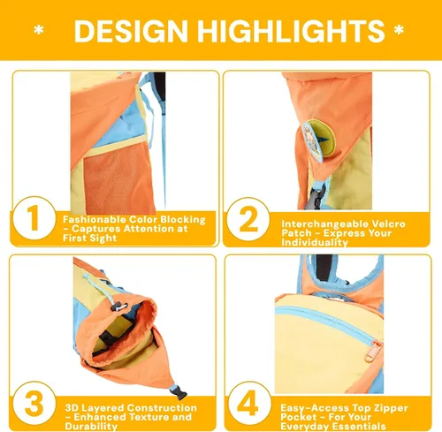 Vista 5 de Mochila plegable, mochila ligera de senderismo para hombres y mujeres, mochila pequeña plegable resistente al agua de 18 litros con diseño de bloque