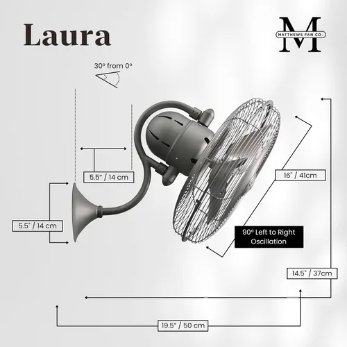 Vista 3 de Matthews LL-BN Laura - Ventilador de pared para exteriores de 16 pulgadas con control remoto, 3 aspas de metal con jaula de seguridad, níquel Níquel