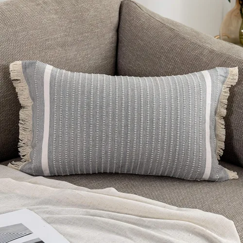 Vista 8 de OJIA Funda de Almohada Moderna con Borlas, Funda de Cojín Decorativa con Flecos de Liana, Funda de Almohada Tejida Estilo Granja para Sofá Silla