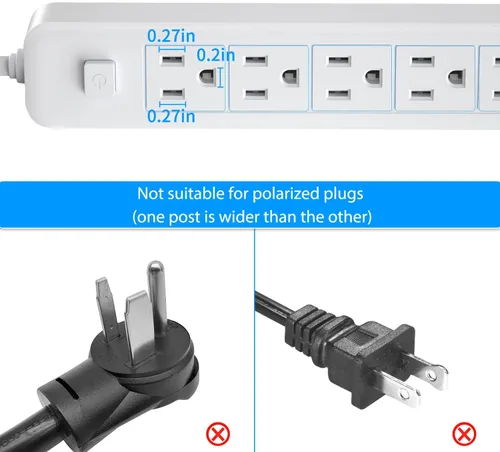 Vista 7 de Corrector de salida ultrafino con cable de extensión de enchufe ultra plano de 3 pies, corrector de cubierta de toma, 5 salidas de CA, 1875 W