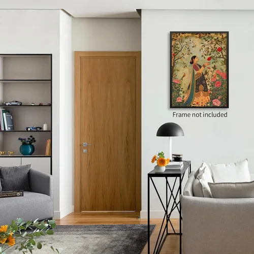 Vista 6 de Haitunone Arte de pared de mujer india paquistaní tradicional, póster de pintura floral feminista estilo mogol, impresiones en lienzo para sala