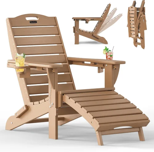 Vista 24 de Sillas Adirondack ajustables con otomana retráctil, silla Adirondack plegable de HDPE con 2 soportes para tazas, resistente a la intemperie