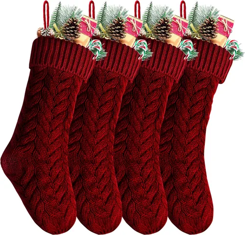 Vista 17 de Medias de Navidad, 18 pulgadas, calcetines de punto trenzado azul para decoración de Navidad, paquete de 4