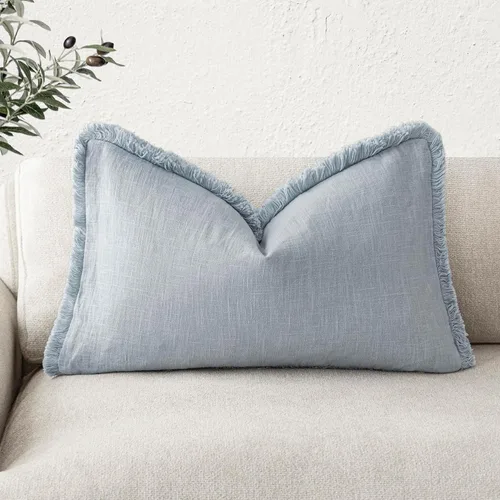 Vista 72 de Foindtower Fundas de almohada decorativas de lino con flecos, acogedora funda de cojín bohemia estilo farmhouse con borlas, funda de almohada
