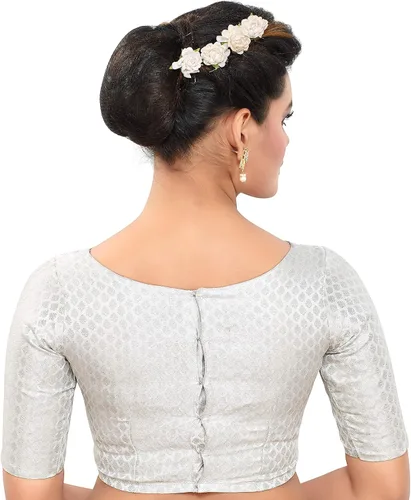 Vista 2 de Madhu Fashion Blusa de sari de brocado con mangas hasta el codo para mujer