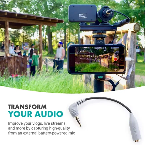 Vista 4 de Movo MC3 Adaptador TRS a TRRS de 0.138 in - Adaptador de micrófono para teléfonos inteligentes y tabletas iPhone y Android