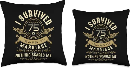 Vista 3 de I Survived 75 Years of Marriage Nothing Scares Me - Almohada de 16 x 16 pulgadas, multicolor