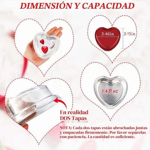 Vista 2 de Juego de 40 moldes de papel de aluminio para tartas en forma de corazón con tapas, 3.4 fl oz/3.4 onzas, desechables, mini tazas para hornear