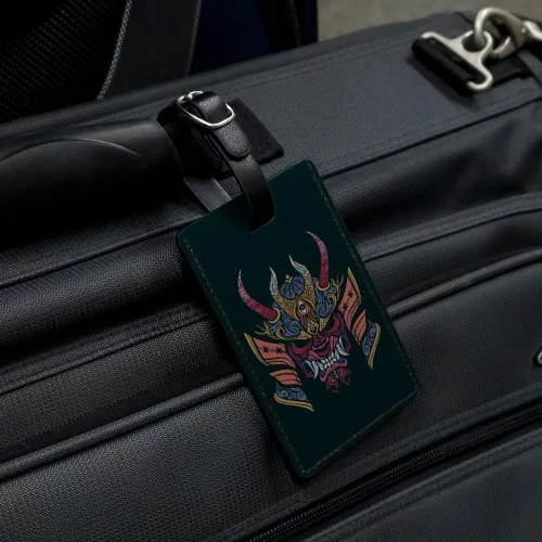 Vista 4 de Samurai Warrior Japanese Demon Oni Máscara Rectángulo de Cuero para Equipaje Tarjeta de Identificación