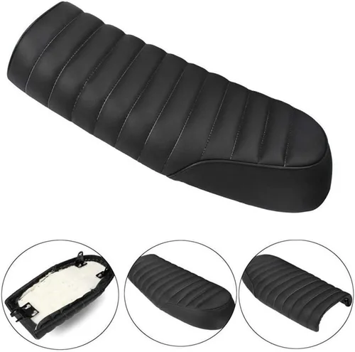 Vista 7 de Sillín universal plano Brat Vintage para motocicleta, asiento de estilo Cafe Racer para CB Yamaha XJ (Negro)