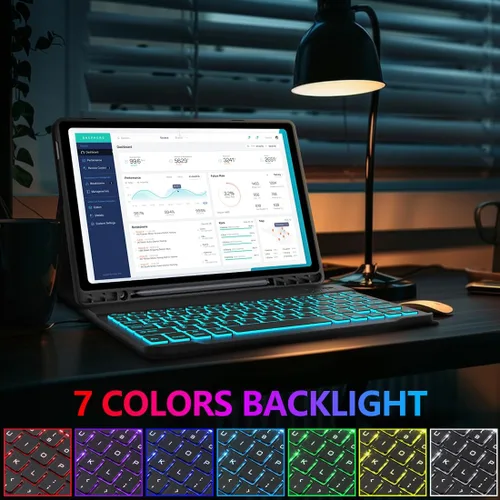 Vista 5 de Funda para Galaxy Tab A9 Plus con teclado 5G de 11 pulgadas 2023 (SM-X210/X216/X218), funda de teclado de tableta desmontable retroiluminada de 7