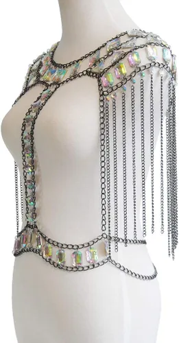 Vista 4 de Cadena de cuerpo sexy para mujer, joyería para la noche, disfraz, collar de hombro Negro - Cadena de hombro