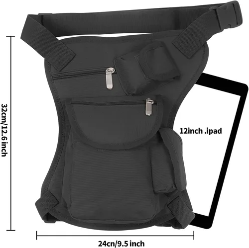 Vista 2 de YANHETTA - Riñonera de lona de alta calidad - Alforjas de motocicleta multifuncionales para hombres y mujeres - Correas ajustables en la cintura