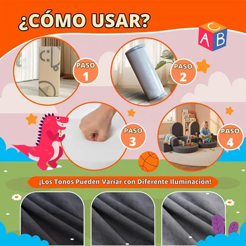 Vista 5 de Fvkind Sofá modular de juego para niños, 16 piezas, sofá de construcción para sala de juegos y dormitorio, sofá modular de juegos para niños y gris